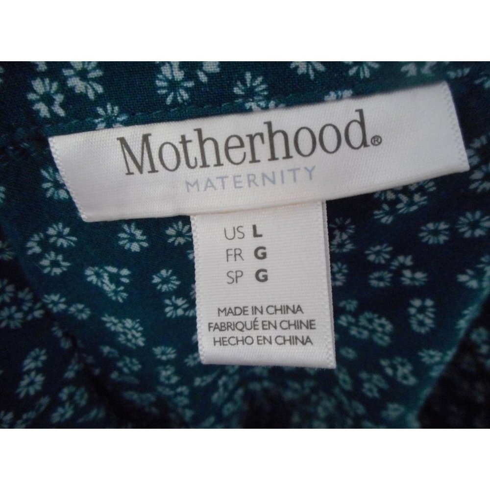 Maternity Motherhood Sz L green floral tie back tab long sleeve v neck Top - Picture 2 of 5